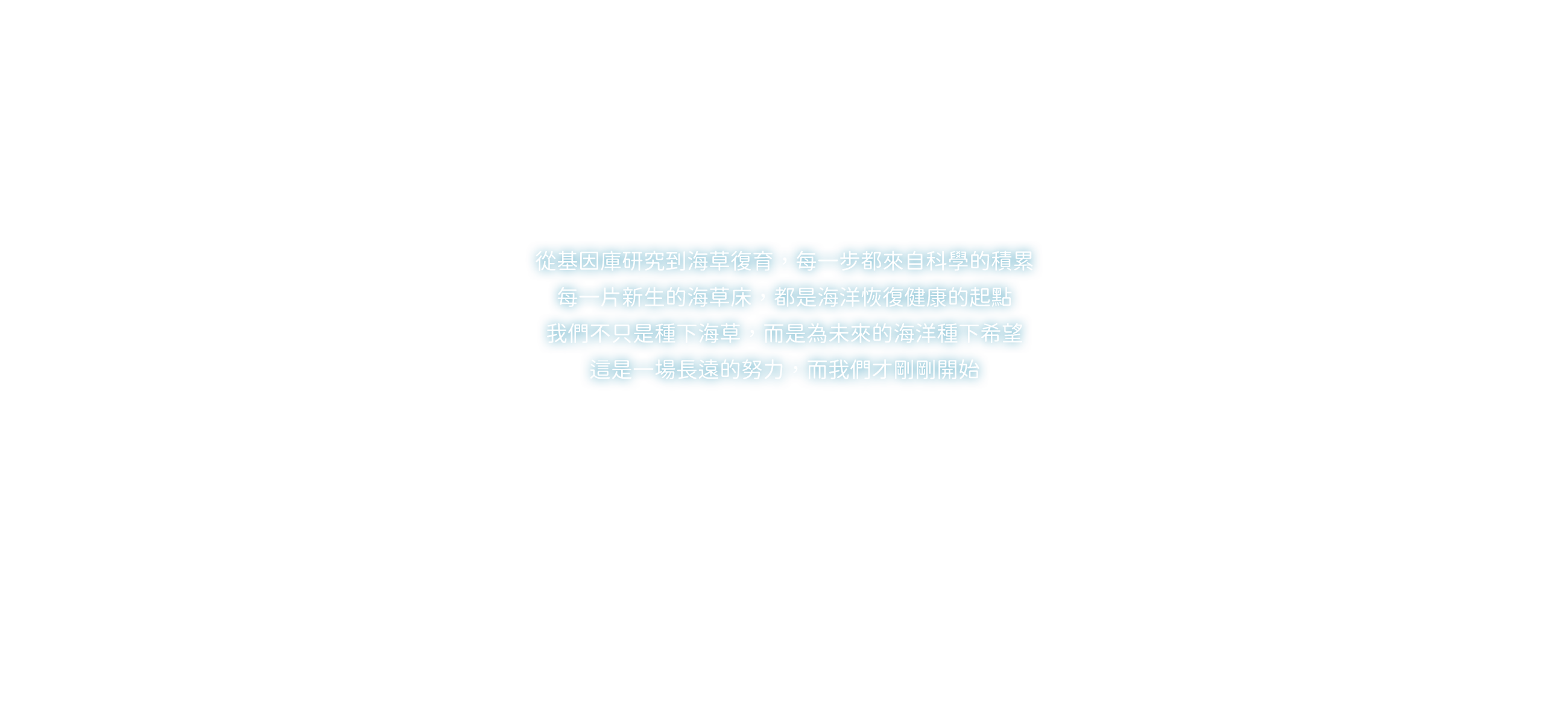 從基因庫研究到海草復育，每一步都來自科學的積累
                                    每一片新生的海草床，都是海洋恢復健康的起點
                                    我們不只是種下海草，而是為未來的海洋種下希望
                                    這是一場長遠的努力，而我們才剛剛開始